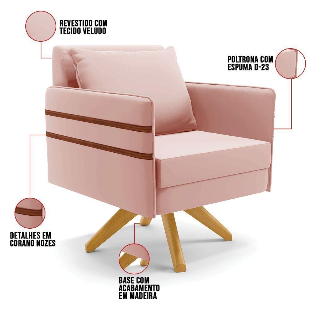 Kit 01 Namoradeira 02 Lugares E 02 Poltronas Mari Veludo Base De Madeira Ma30 - D'Rossi Rose - 4