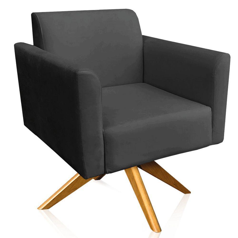 Kit 02 Poltronas Isabella Base Giratória Madeira Suede Preto - 4