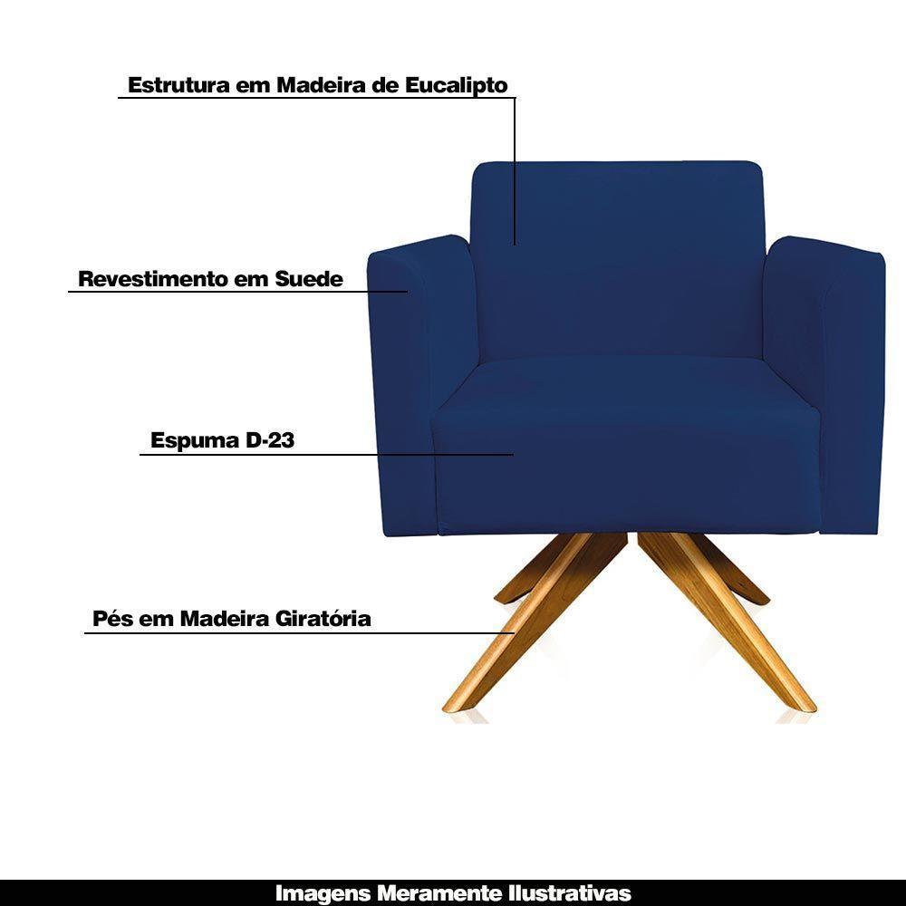 Kit 02 Poltronas Base Giratória Madeira Suede Azul Marinho - 6