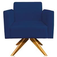 Kit 02 Poltronas Base Giratória Madeira Suede Azul Marinho - 2
