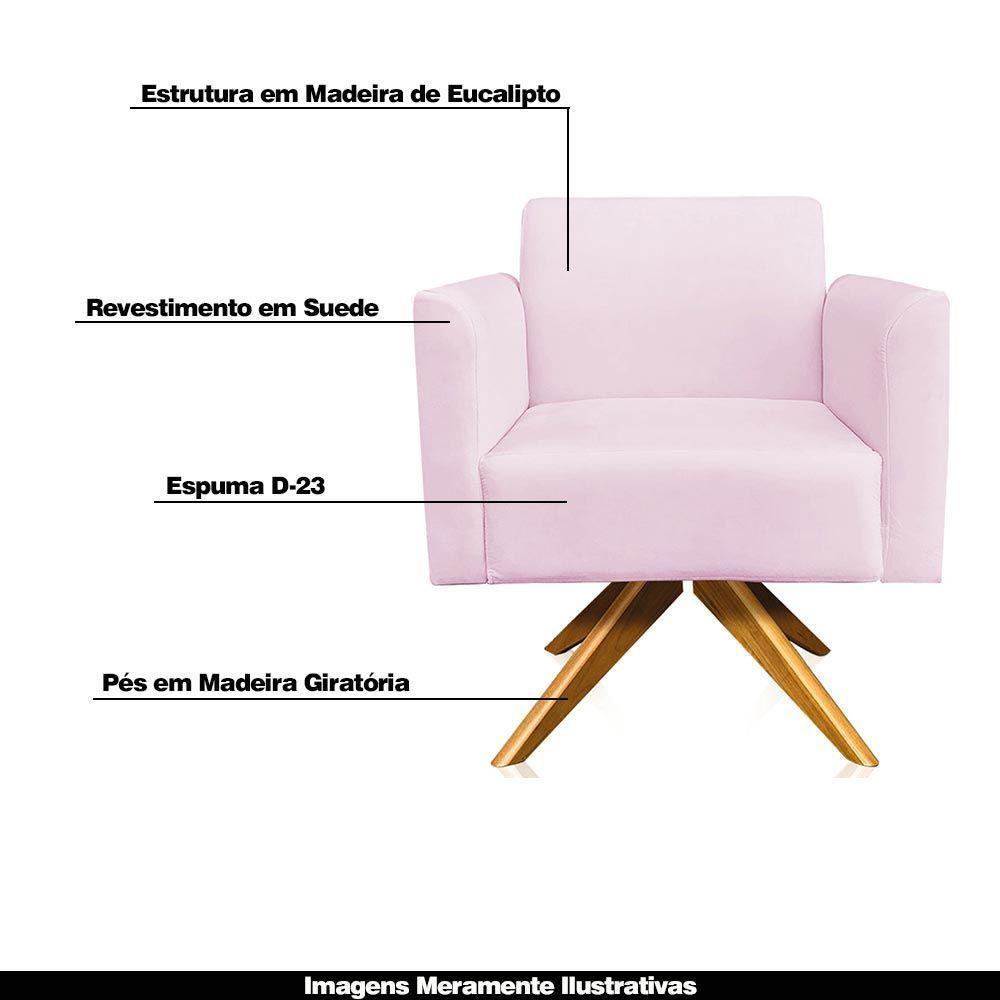 Kit 02 Poltronas Base Giratória Madeira Suede Rosa Bebê - 6