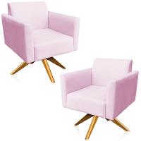 Kit 02 Poltronas Base Giratória Madeira Suede Rosa Bebê - 1