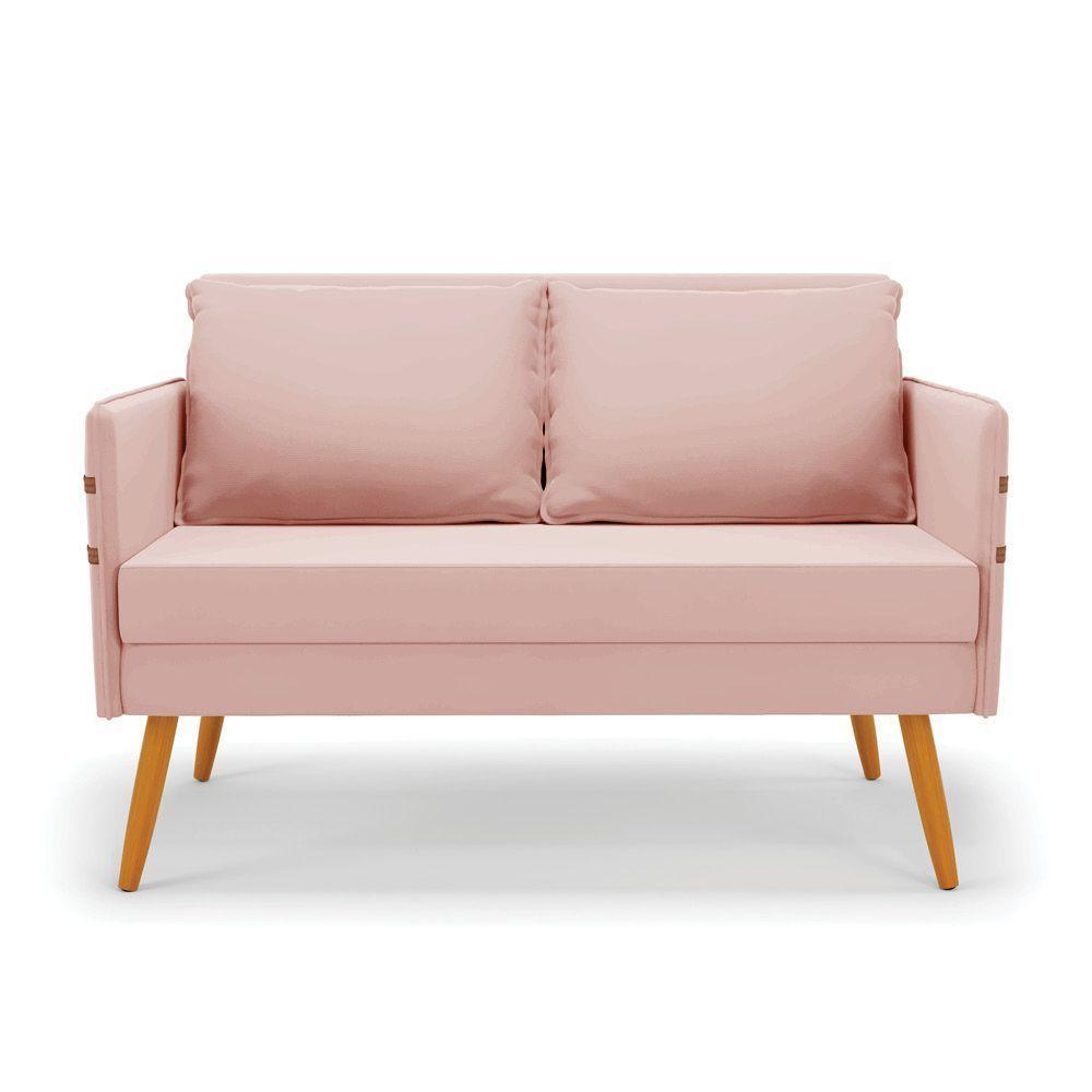 Kit 01 Namoradeira 02 Lugares E 02 Poltronas Mari Veludo Rosê Base De Madeira Ma30 - D'Rossi - 7