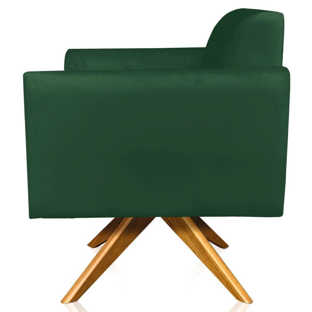 Kit 02 Poltronas Isabella Base Giratória Madeira Suede Verde - 4