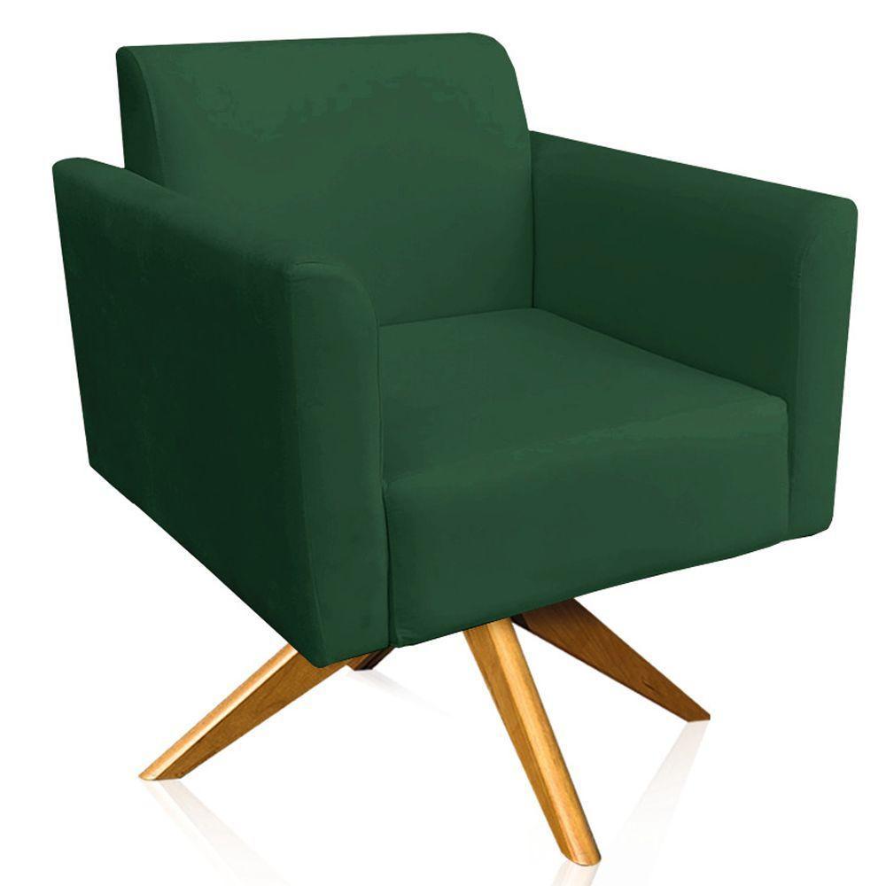 Kit 02 Poltronas Isabella Base Giratória Madeira Suede Verde - 6