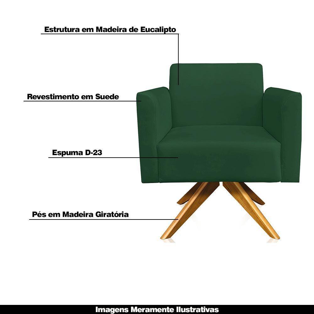 Kit 02 Poltronas Isabella Base Giratória Madeira Suede Verde - 8