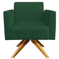 Kit 02 Poltronas Isabella Base Giratória Madeira Suede Verde - 17