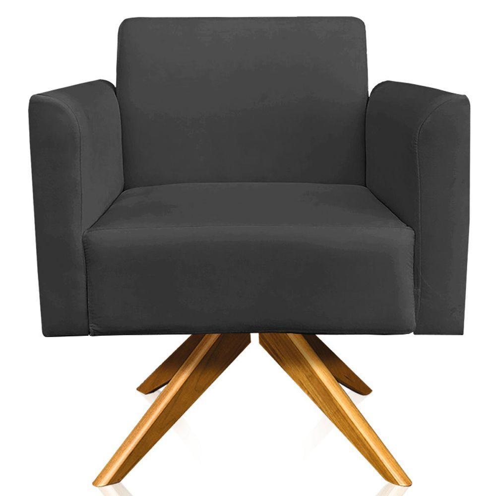 Poltrona Isabella Base Giratória Madeira Suede Preto - 3