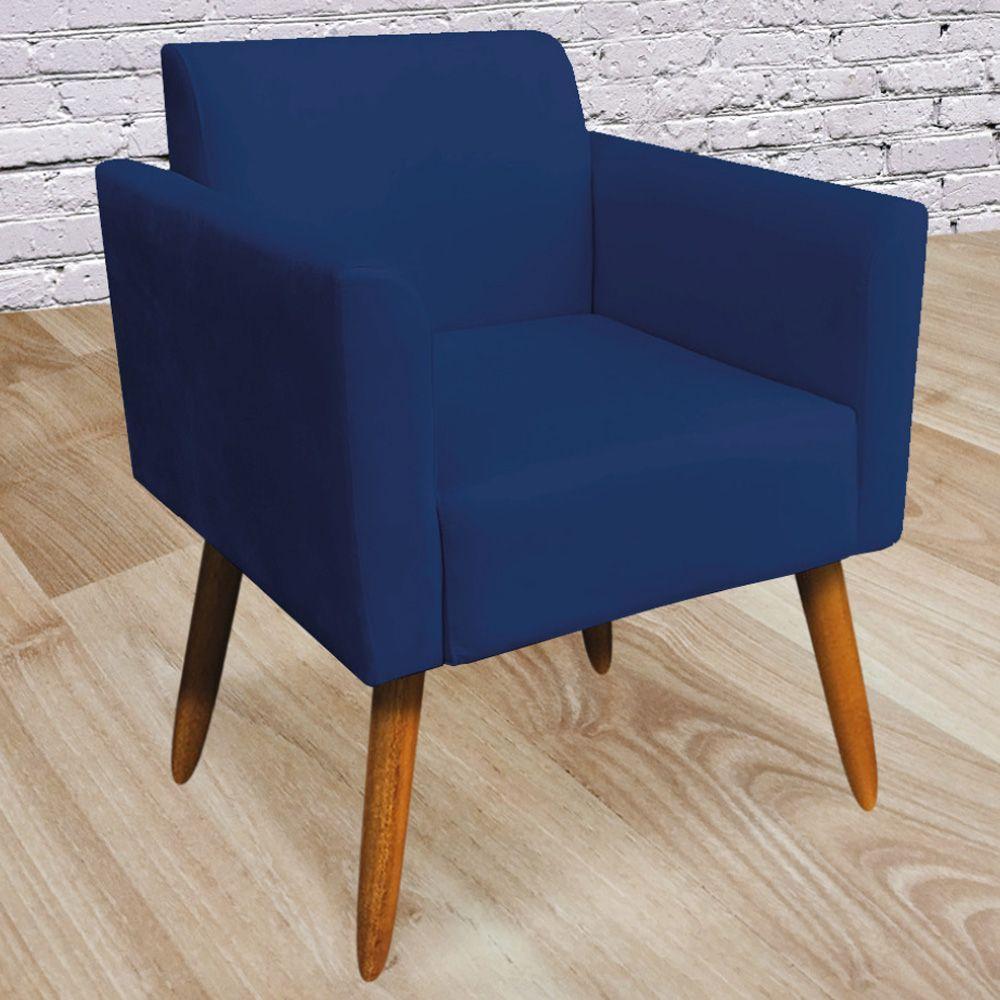 Kit 02 Poltronas Pés Palito Madeira Suede Azul Marinho - 8