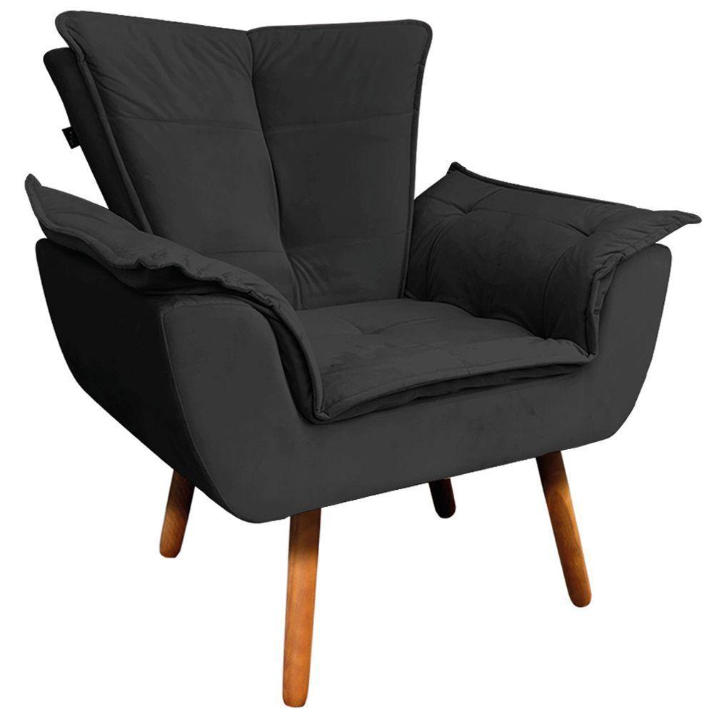 Kit 2 Poltronas Decorativas Pés Palito Charger Veludo Preto - 3