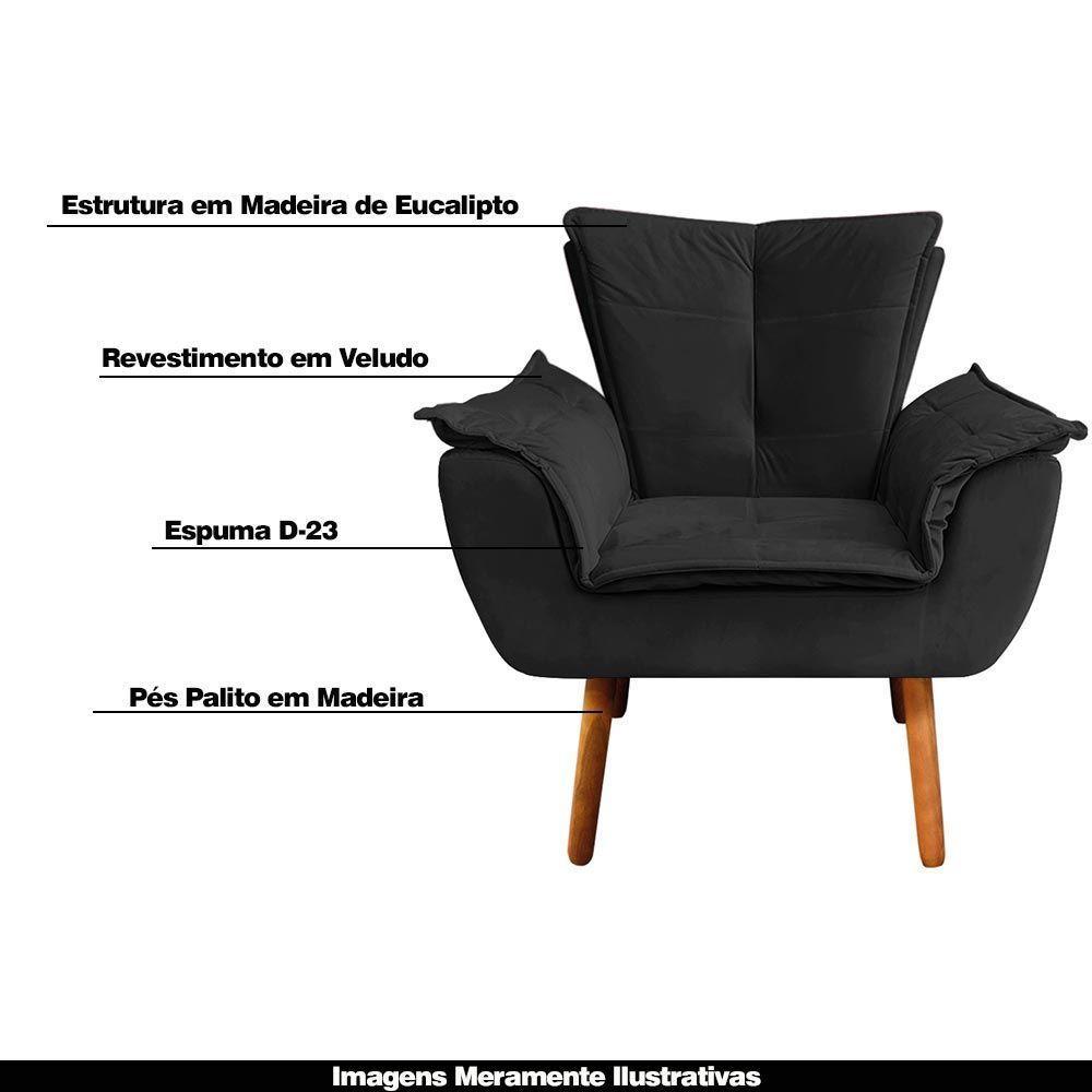 Kit 2 Poltronas Decorativas Pés Palito Charger Veludo Preto - 5