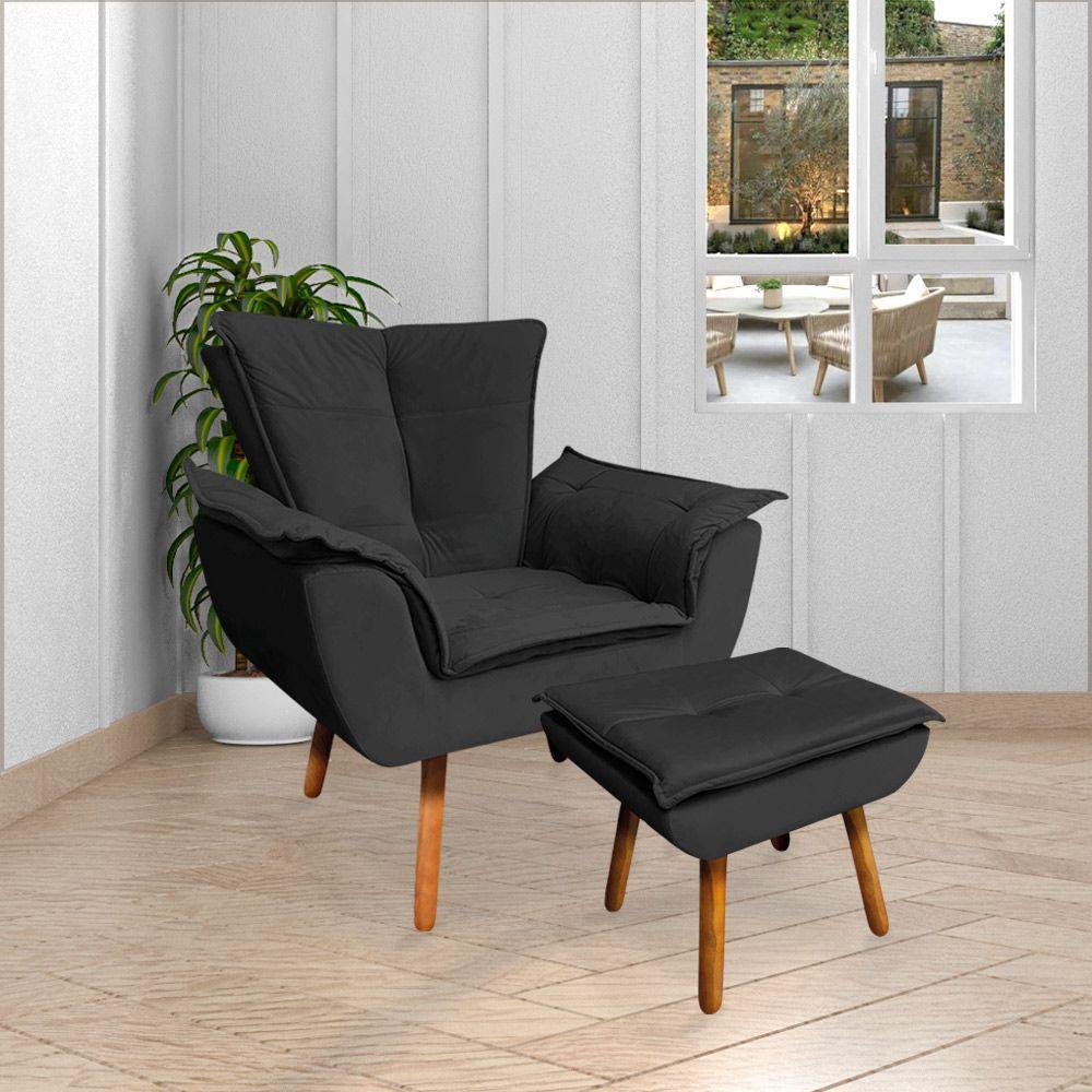 Kit 2 Poltronas Decorativas Pés Palito Charger Veludo Preto - 7