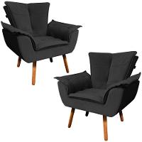 Kit 2 Poltronas Decorativas Pés Palito Charger Veludo Preto - 1