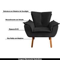 Kit 2 Poltronas Decorativas Pés Palito Charger Veludo Preto - 5