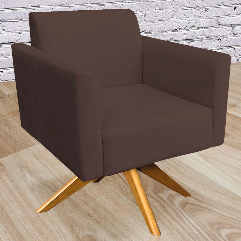 Kit 02 Poltronas Base Giratória Madeira Suede Marrom - 8