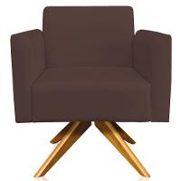 Kit 02 Poltronas Base Giratória Madeira Suede Marrom - 3