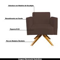 Kit 02 Poltronas Base Giratória Madeira Suede Marrom - 6