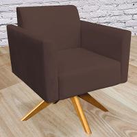 Kit 02 Poltronas Base Giratória Madeira Suede Marrom - 8