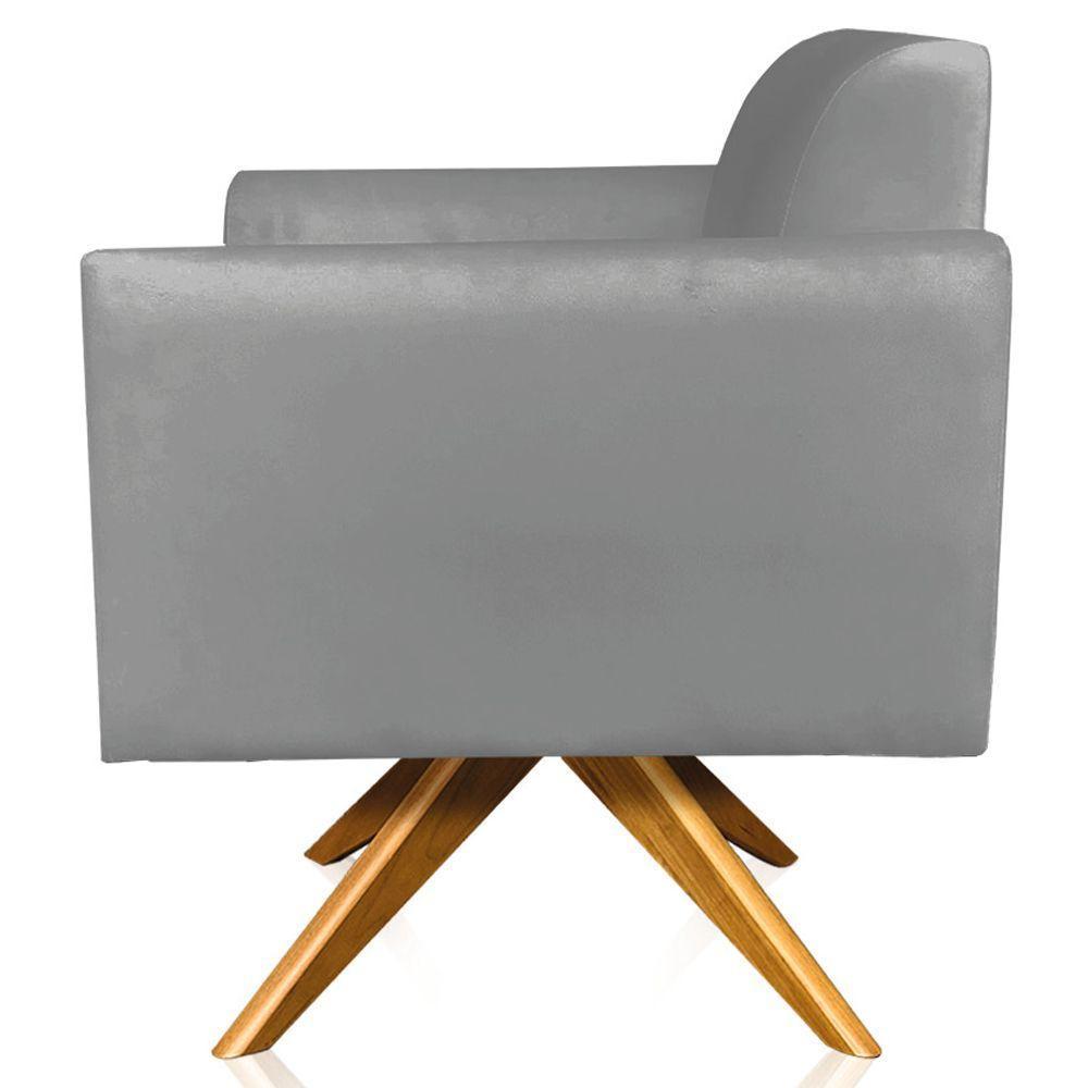 Kit 02 Poltronas Base Giratória Madeira Suede Grafite - 2