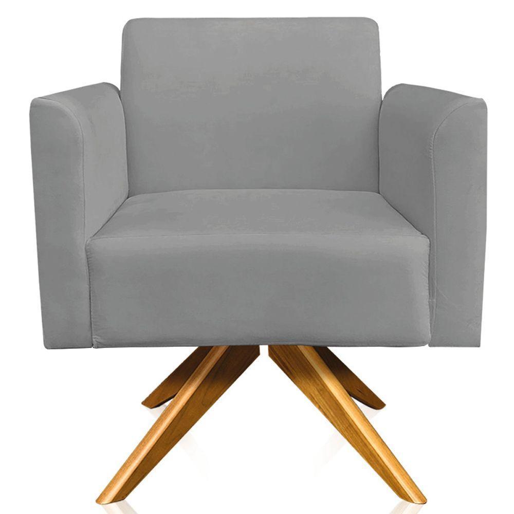 Kit 02 Poltronas Base Giratória Madeira Suede Grafite - 3