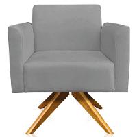 Kit 02 Poltronas Base Giratória Madeira Suede Grafite - 3