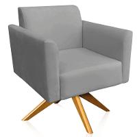 Kit 02 Poltronas Base Giratória Madeira Suede Grafite