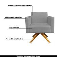 Kit 02 Poltronas Base Giratória Madeira Suede Grafite - 6