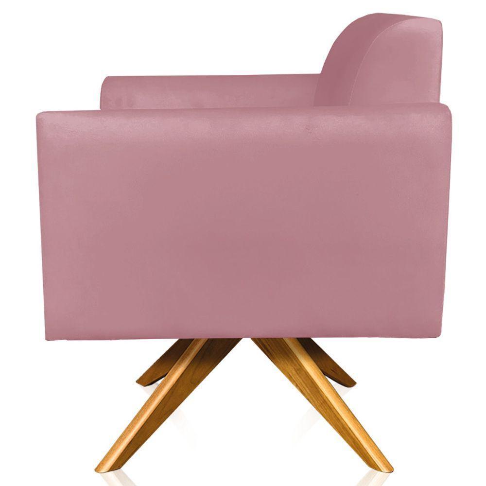 Kit 02 Poltronas Isabella Base Giratória Madeira Suede Rosê - 3