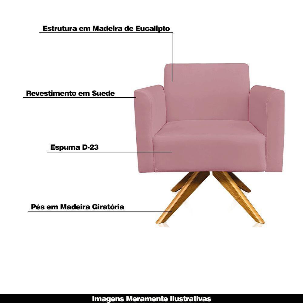 Kit 02 Poltronas Isabella Base Giratória Madeira Suede Rosê - 9