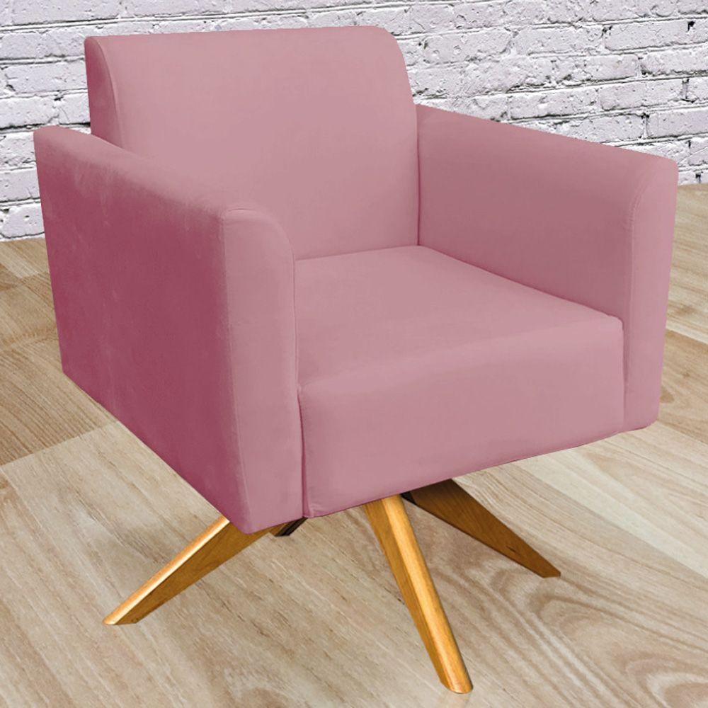 Kit 02 Poltronas Isabella Base Giratória Madeira Suede Rosê - 11