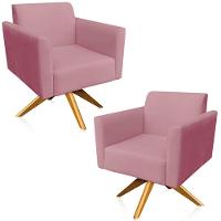 Kit 02 Poltronas Isabella Base Giratória Madeira Suede Rosê - 1