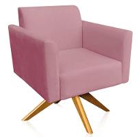 Kit 02 Poltronas Isabella Base Giratória Madeira Suede Rosê - 5