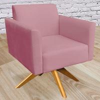 Kit 02 Poltronas Isabella Base Giratória Madeira Suede Rosê - 12