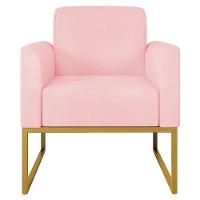 Poltrona Suede Rosa Bebê/Dourado - 1