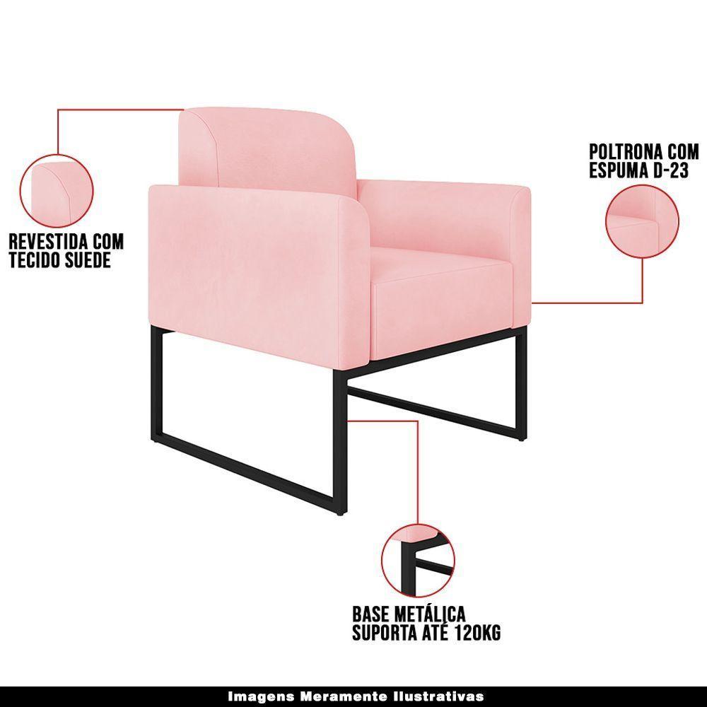 Poltrona Suede Rosa Bebê/Preto - 5