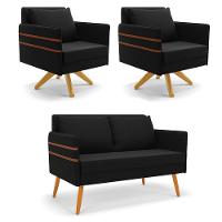 Kit 01 Namoradeira 02 Lugares E 02 Poltronas Mari Suede Preto Base De Madeira Ma30 - D'Rossi - 1