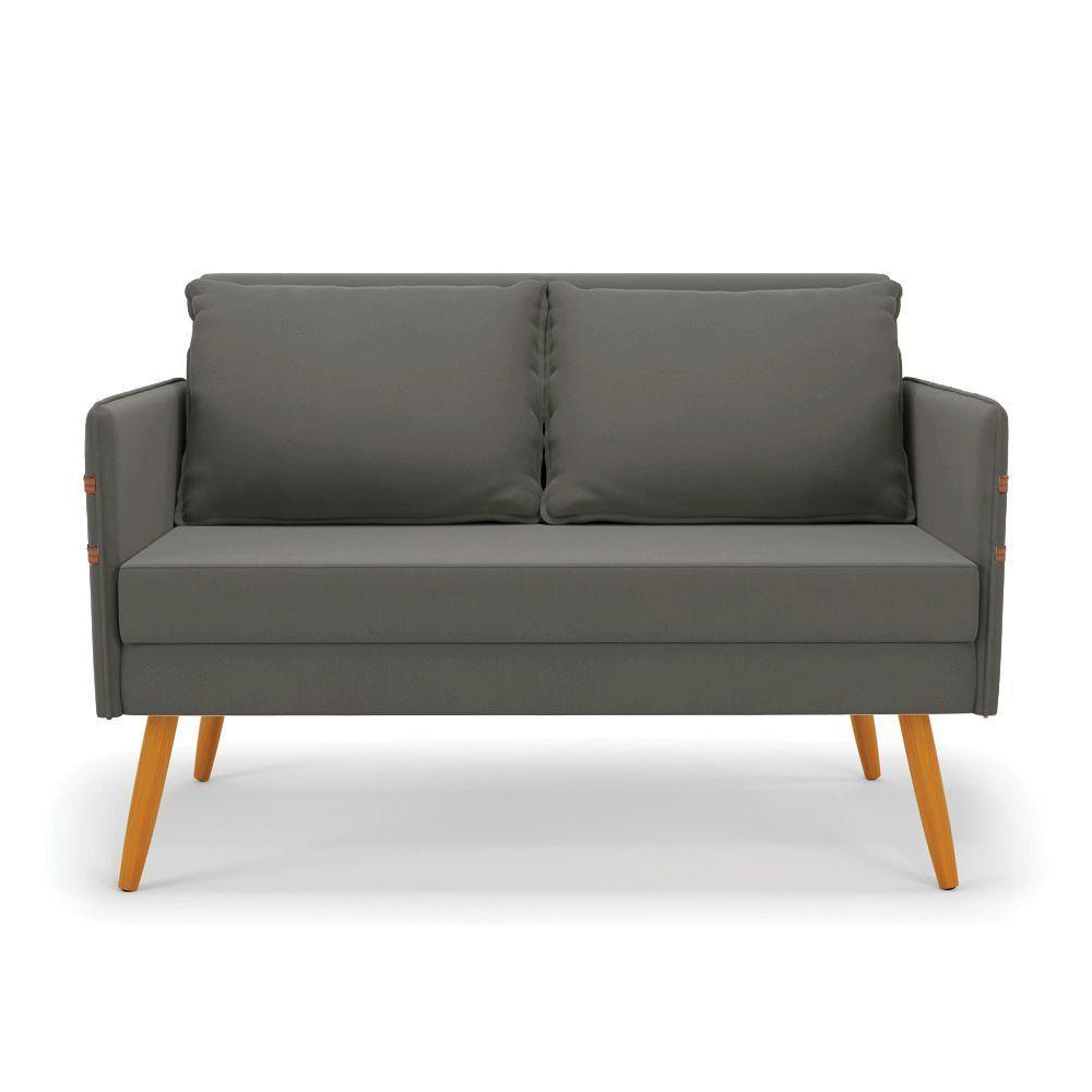 Kit 01 Namoradeira 02 Lugares E 02 Poltronas Mari Suede Grafite Base De Madeira Ma30 - D'Rossi - 7