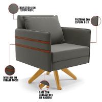 Kit 01 Namoradeira 02 Lugares E 02 Poltronas Mari Suede Grafite Base De Madeira Ma30 - D'Rossi