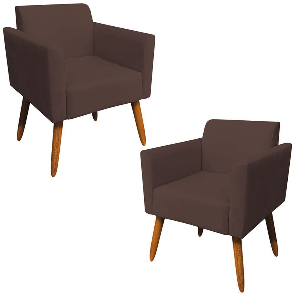 Kit 02 Poltronas Isabella Pés Palito Madeira Suede Marrom - 1