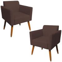 Kit 02 Poltronas Isabella Pés Palito Madeira Suede Marrom - 1