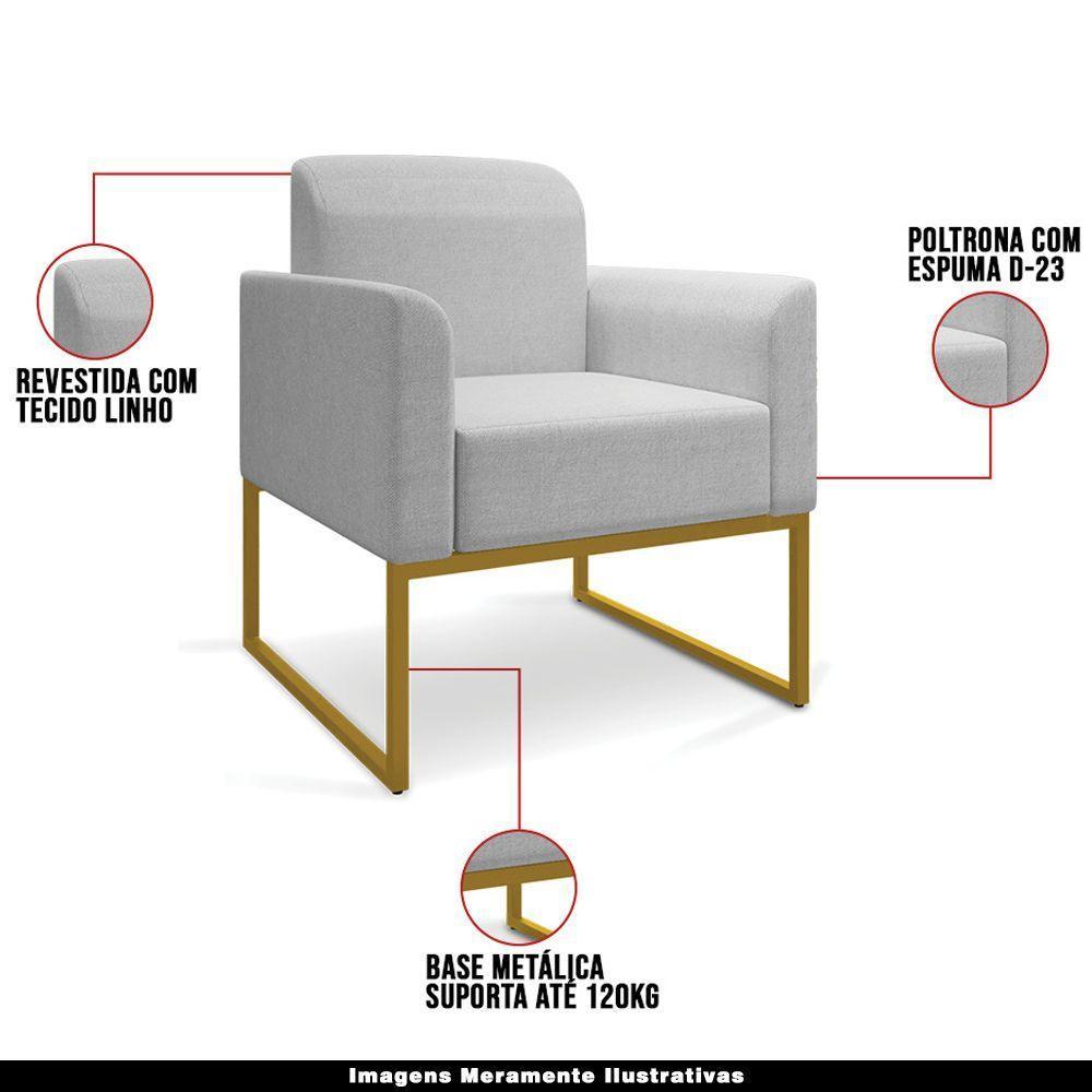 Kit 2 Poltronas Decorativas Linho Cinza/Dourado - 5