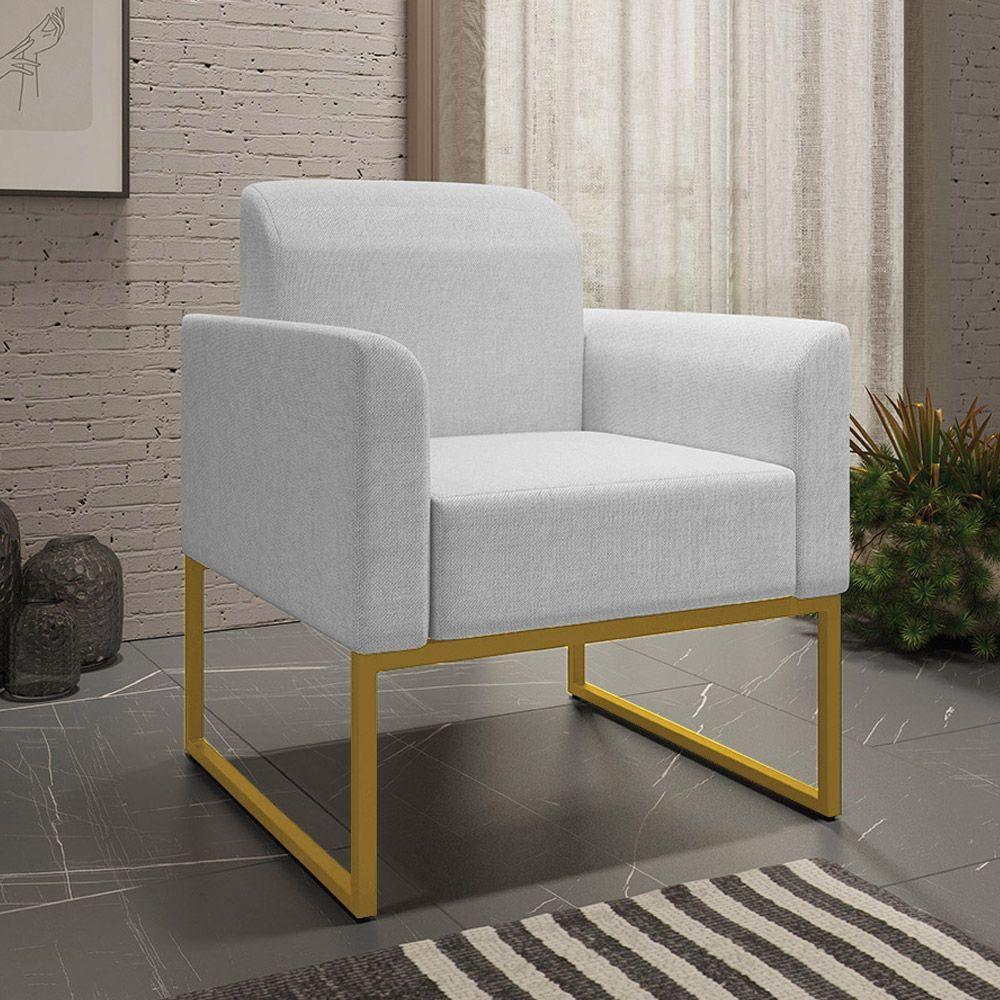 Kit 2 Poltronas Decorativas Linho Cinza/Dourado - 7