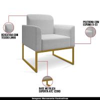 Kit 2 Poltronas Decorativas Linho Cinza/Dourado - 5