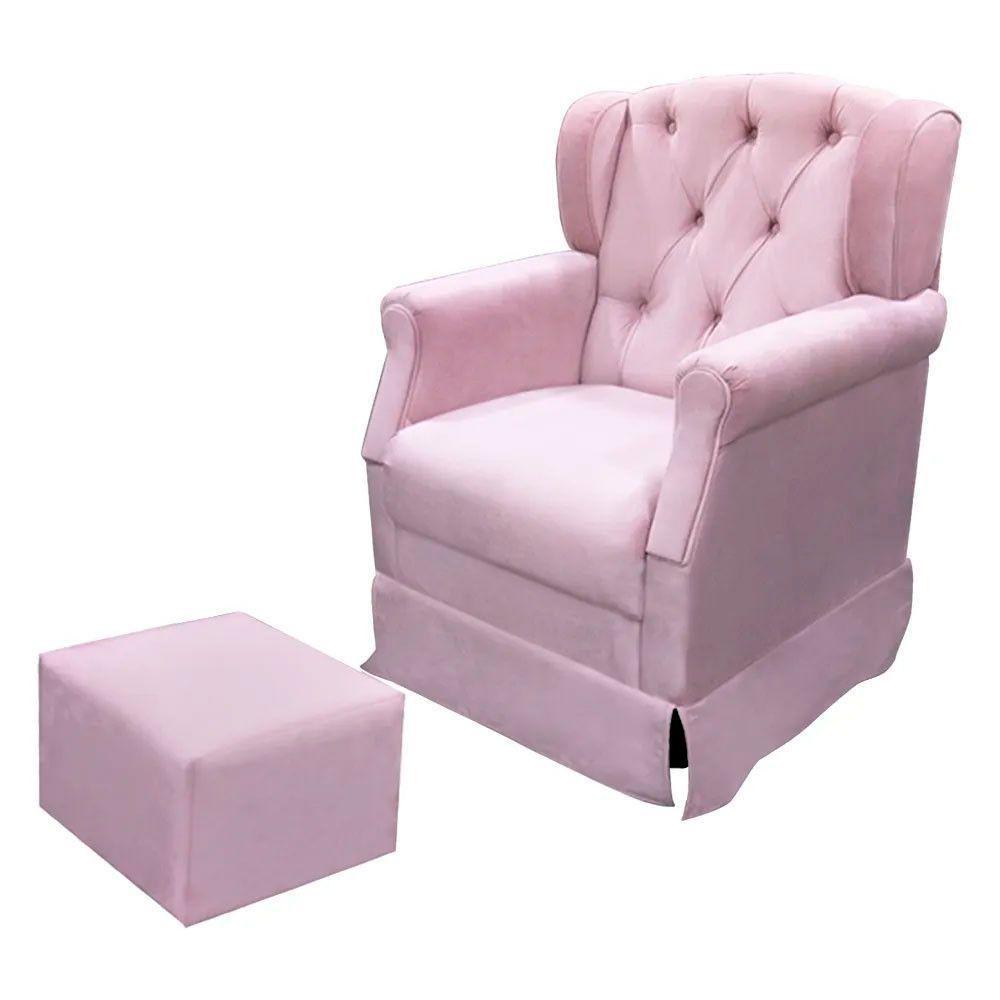 Poltrona Cadeira De Amamentação Balanço + Puff Ternura Material Sintético Rosa - Speciale Home Rosa - 9
