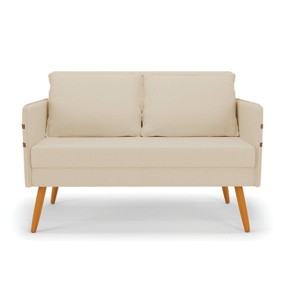 Kit 01 Namoradeira 02 Lugares E 02 Poltronas Mari Linho Bege A19 Base De Madeira Ma30 - D'Rossi - 7