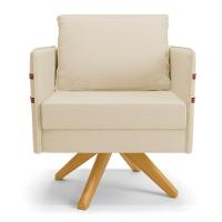 Kit 01 Namoradeira 02 Lugares E 02 Poltronas Mari Linho Bege A19 Base De Madeira Ma30 - D'Rossi - 6