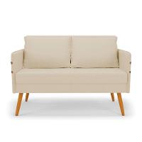 Kit 01 Namoradeira 02 Lugares E 02 Poltronas Mari Linho Bege A19 Base De Madeira Ma30 - D'Rossi - 7