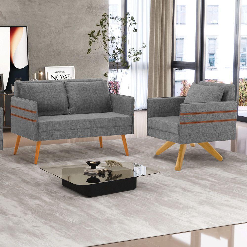 Kit 01 Namoradeira 02 Lugares E 01 Poltrona Mari Linho Ma30 A26 Grafite - 8