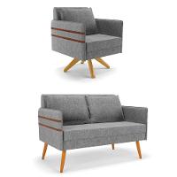 Kit 01 Namoradeira 02 Lugares E 01 Poltrona Mari Linho Ma30 A26 Grafite - 1