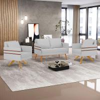 Kit 01 Namoradeira 02 Lugares E 02 Poltronas Mari Linho Base De Madeira Ma30 - D'Rossi A05 Cinza - 9